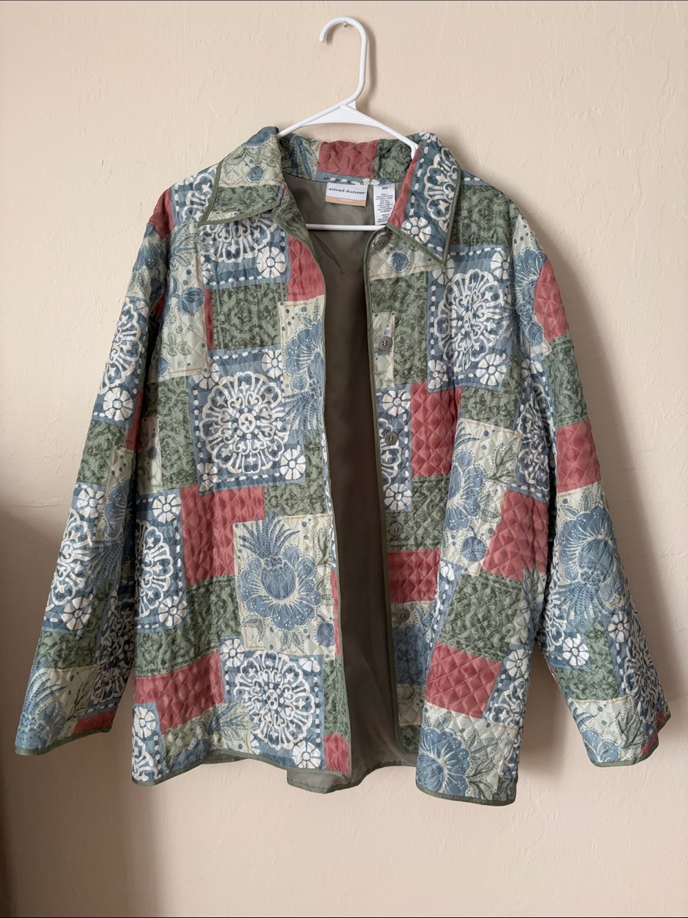 Alfred Dunner Quilted Patchwork Jacket in Green Blue and Rose